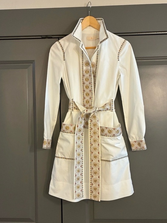 Tory Burch Other - White Embroidered Belted Shirt Dress with Gold Accents